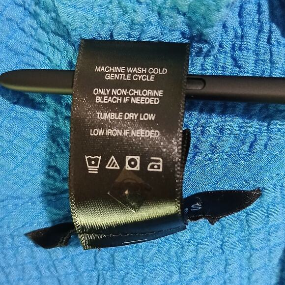 Ali Miles Medium Aqua Raglan-Long-Sleeved Crinkle Fabric Cowl-Neck Slit-Hem Top - Picture 10 of 11